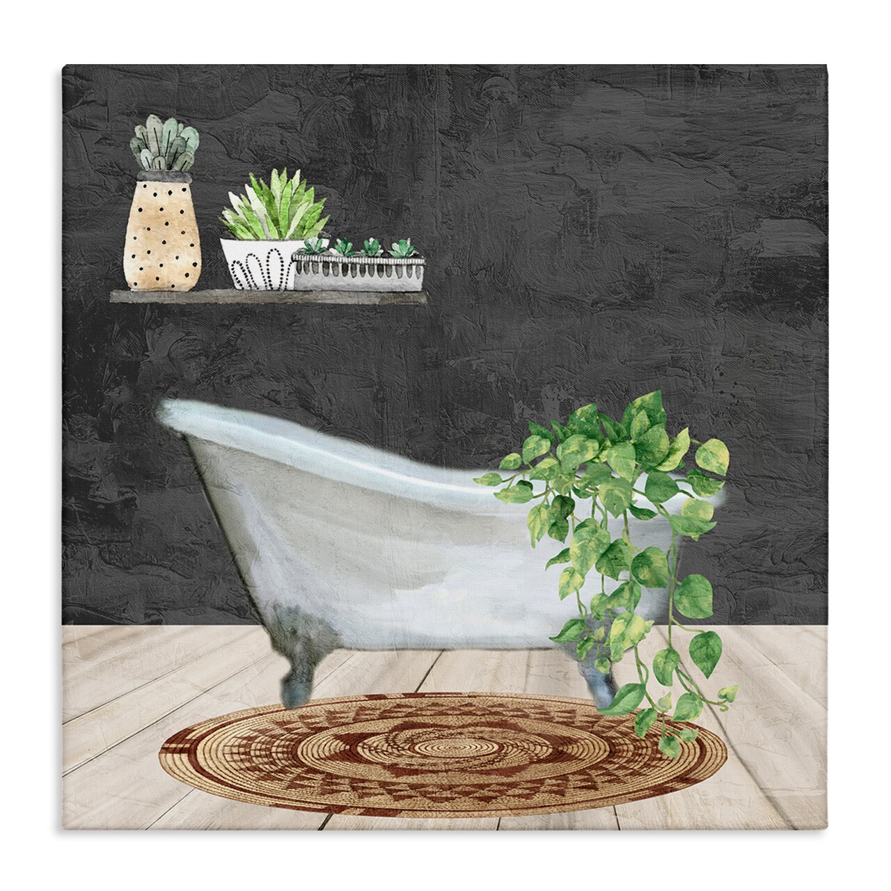 Stupell Industries Botanical Bathtub Scene Canvas Wall Art Design by Kim Allen